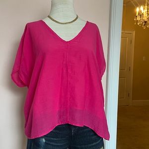 100 % Cotton Top by Velvet by Graham Spencer Hot Pink Fuchsia